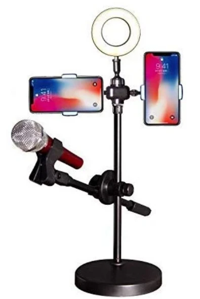 Coverzone Profesyonel Masaüstü Telefon Tutuculu Mikrofon Standı Selfie Işığı 4 In 1 ürün görseli 1