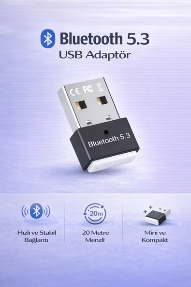 Coverzone Bluetooth 5.3 USB Adaptör Dongle PC Laptop Kulaklık Mouse Klavye Gamepad | ZR770 ürün görseli 1