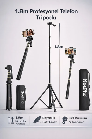 Coverzone Profesyonel Tripod 1.8m Yükseklik Ayarlı Hafif Dayanıklı Fotoğraf Standı Stabil Çekim | Z8 ürün görseli 1