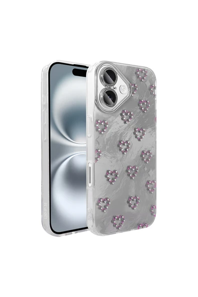 Coverzone İPhone 16 Plus İle Uyumlu Figürlü Ponti Silikon Telefon Kılıfı Gümüş Kalp ürün görseli 1