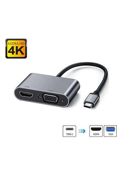 Coverzone Type-c-hdmı 4k Vga Adaptörü, Usb 3.1 Dönüştürücü Adaptör Notebook Macbook Uyumlu ürün görseli 1
