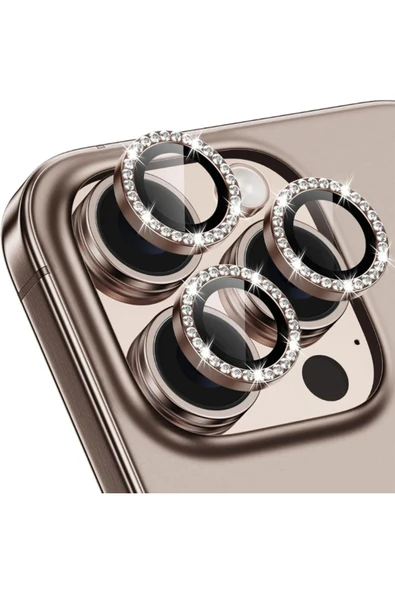 Coverzone İPhone 16 Pro / 16 Pro Max İle Uyumlu Parlak Taşlı Çöl Özel Tasarım Kamera Lens Koruyucu ürün görseli 1