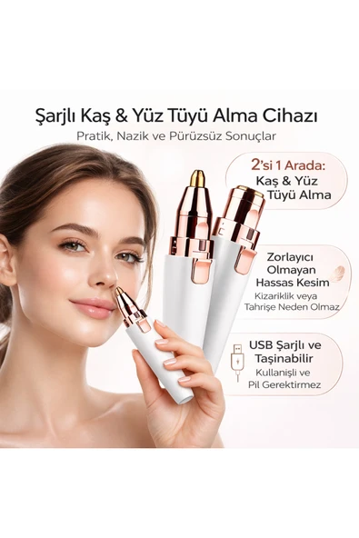 Coverzone Blawless 2in1 Şarjlı Kaş ve Yüz Tüy Alma Cihazı USB Mini Epilatör Acısız Hassas Düzeltici HX-202B ürün görseli 1