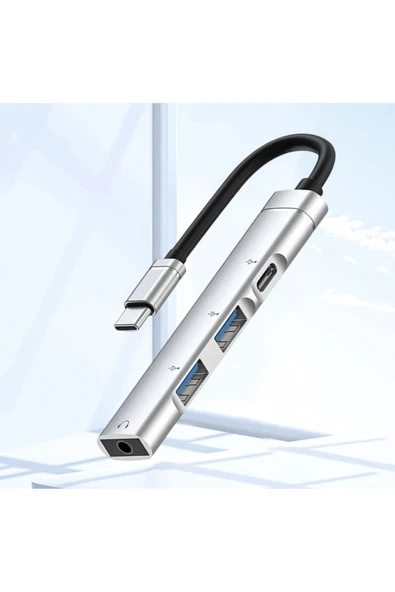 Coverzone Ses Kartlı USB Hub Çoklayıcı Adaptör 4in1 USB/Type-c To USB 3.0, USB C ve 3.5mm Jak Çıkışlı ZR615 ürün görseli 1