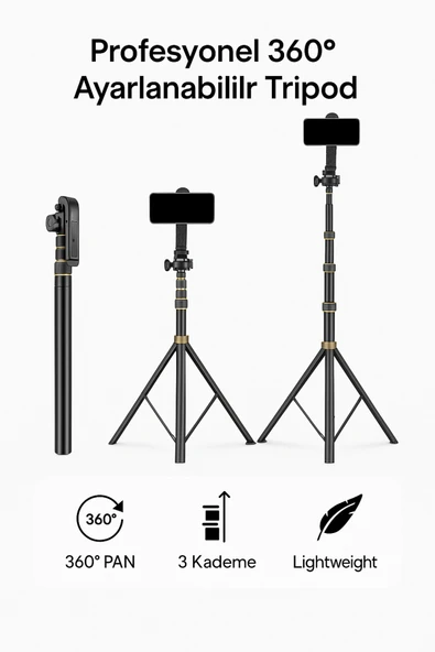 Coverzone 2.1 Metre Profesyonel 360° Pan Tilt Alüminyum Tripod Standı Ayarlanabilir Hafif Taşınabilir | Z4 ürün görseli 1