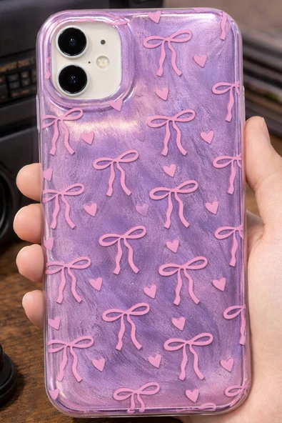 Coverzone İPhone 11 İle Uyumlu Hologramlı Kurdele Desenli Sert Şık Telefon Kılıfı Pembe İdb-264 ürün görseli 1