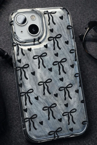 Coverzone İPhone 13-14 İle Uyumlu Hologramlı Kurdele Desenli Sert Şık Telefon Kılıfı Siyah İdb-264 ürün görseli 1