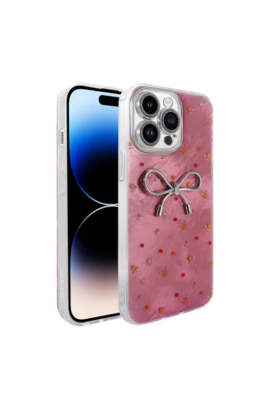 Coverzone İPhone 15 Pro Max İle Uyumlu Figürlü Ponti Silikon Telefon Kılıfı Pembe Kurdele ürün görseli 1