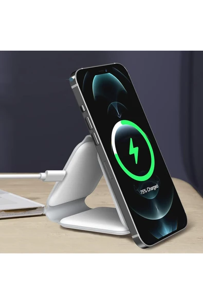 Coverzone Yeni Nesil 3in1 Masaüstü Wirelles Şarj Seti iPhone Uyumlu Kablosuz Şarj iPhone 15 14 13 12 11 Uyumlu ürün görseli 1