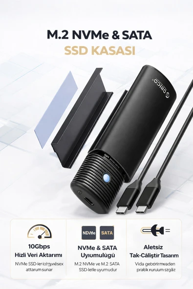 Coverzone USB 10Gbps M.2 NVMe SATA SSD Harici Kutu Alüminyum Soğutuculu Toolless 4TB Destekli | 1187 ürün görseli 1