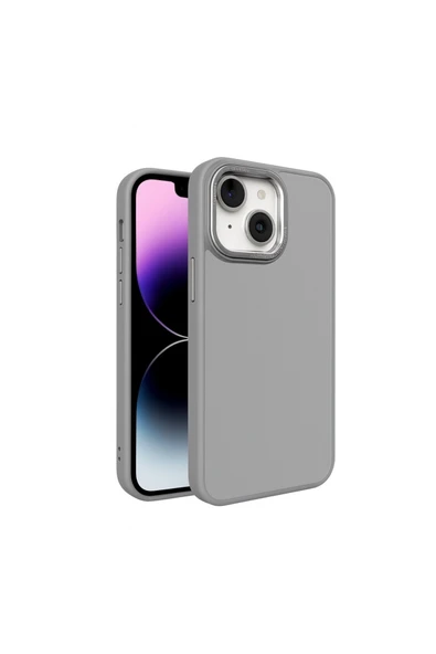 Coverzone İphone 13-14 ile Uyumlu Köşe Korumalı Buzlu Saydam Metal Koruma Çerçeveli Kamera Korumalı Kılıf ürün görseli 1