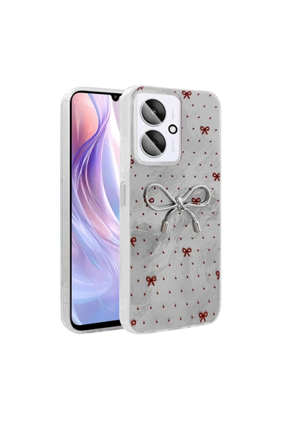 Coverzone Poco C65 İle Uyumlu Figürlü Ponti Silikon Telefon Kılıfı Gümüş Kurdele ürün görseli 1