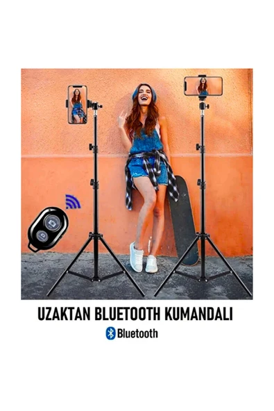 Coverzone 3 Ayaklı Alüminyum Bluetooth Kumandalı Tripod Telefon Tutuculu 2 Metre Tripod ürün görseli 1