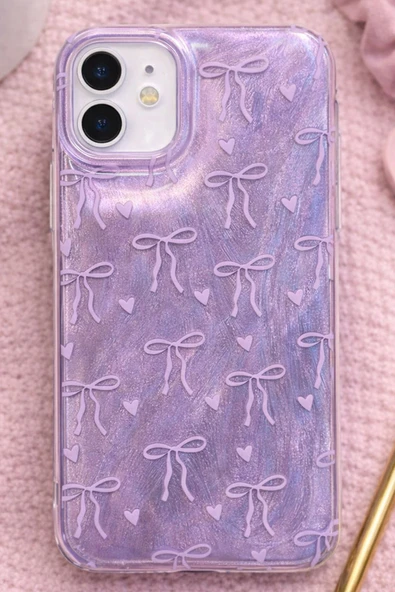 Coverzone İPhone 11 İle Uyumlu Hologramlı Kurdele Desenli Sert Şık Telefon Kılıfı Mor İdb-264 ürün görseli 1