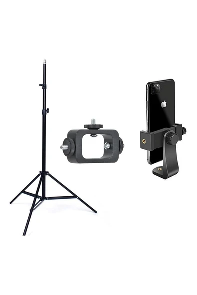 Coverzone 3'lü Set Tripod, Tutucu ve Montaj Adaptörü Canlı Yayın Fotoğraf Video Çekim Aksesuar ürün görseli 1