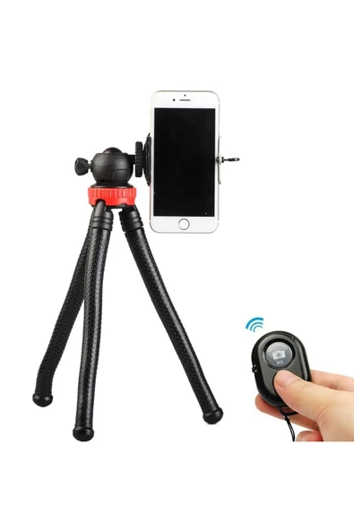 Coverzone Flexible Youtuber 30cm Ahtapot 360 Derece 320gr Selfie Telefon Tutucu Tripod+Bluetooth Kumandalı ürün görseli 1
