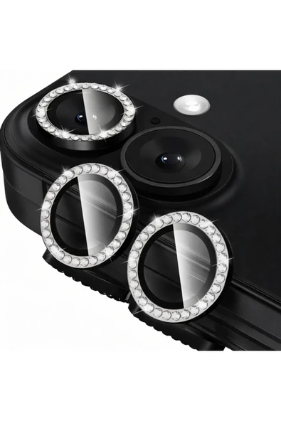 Coverzone İPhone 17 İle Uyumlu Parlak Taşlı Siyah Özel Tasarım Kamera Lens Koruyucu ürün görseli 1