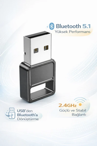 Coverzone Bluetooth 5.1 Mini USB Adaptör 2.4GHz 3.0 Mbps Kablosuz Alıcı Dongle Laptop PC Dönüştürücü DH8 ürün görseli 1