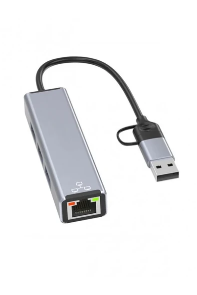 Coverzone Gigabit Type-c To Ethernet Rj45 Çift Uçlu Usb-a To Rj45 Kablolu Internet Dönüştürücü 100 Mbps Hc72q ürün görseli 1