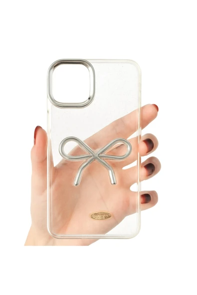 Coverzone İphone 16 Plus ile Uyumlu Yüksek Kalite Gümüş Kalp Detaylı Kamera Korumalı Şeffaf Kılıf-Gmşf ürün görseli 1