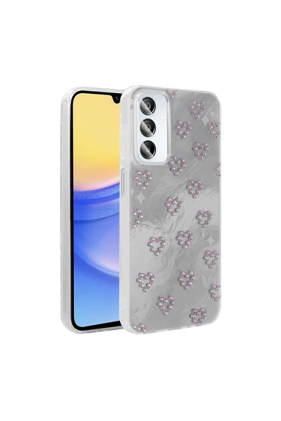 Coverzone Galaxy A15 İle Uyumlu Figürlü Ponti Silikon Telefon Kılıfı Gümüş Kalp ürün görseli 1