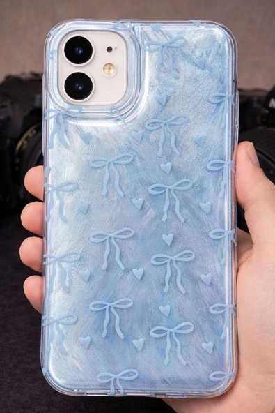 Coverzone İPhone 17 İle Uyumlu Hologramlı Kurdele Desenli Sert Şık Telefon Kılıfı Mavi İdb-264 ürün görseli 1