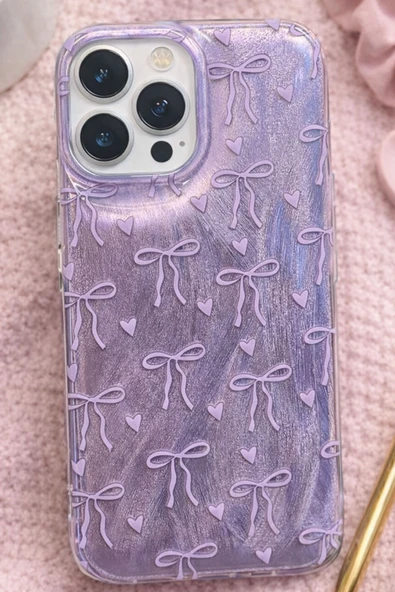 Coverzone İPhone 17 Pro Max İle Uyumlu Hologramlı Kurdele Desenli Sert Şık Telefon Kılıfı Mor İdb-264 ürün görseli 1