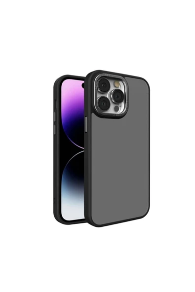 Coverzone İphone 14 Pro ile Uyumlu Köşe Korumalı Buzlu Saydam Metal Koruma Çerçeveli Kamera Korumalı Kılıf ürün görseli 1