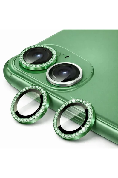 Coverzone İPhone 11 / 12 / 12 Mini İle Uyumlu Parlak Taşlı Yeşil Özel Tasarım Kamera Lens Koruyucu ürün görseli 1