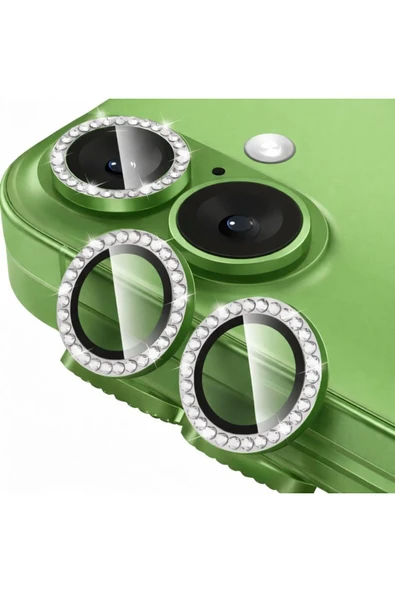 Coverzone İPhone 17 İle Uyumlu Parlak Taşlı Yeşil Özel Tasarım Kamera Lens Koruyucu ürün görseli 1