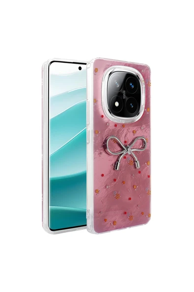 Coverzone Poco X7 İle Uyumlu Figürlü Ponti Silikon Telefon Kılıfı Pembe Kurdele ürün görseli 1