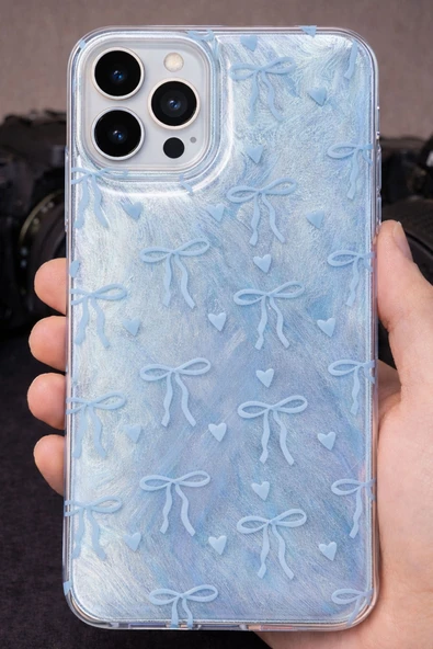 Coverzone İPhone 15 Pro İle Uyumlu Hologramlı Kurdele Desenli Sert Şık Telefon Kılıfı Mavi İdb-264 ürün görseli 1