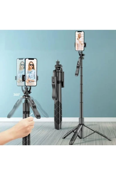 Coverzone Profesyonel Tripod Ve Selfie Çubuğu L16 Bluetooth Uzaktan Kumandalı 153 cm Ayarlanabilir Tripod ürün görseli 1