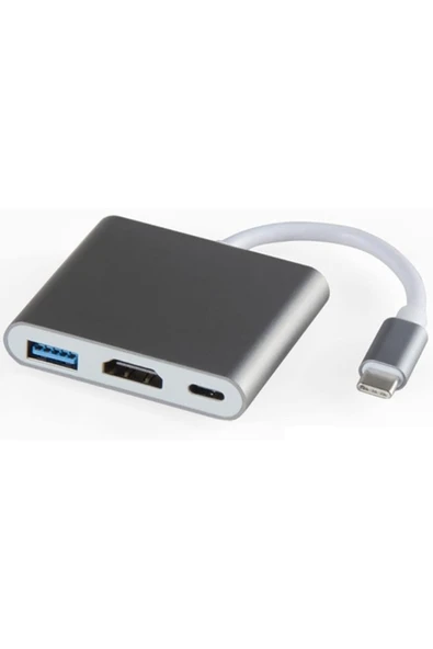 Coverzone Type-c 3in1 Hdmi 4k Usb 3.0 Görüntü Veri Aktarımı Usb Adaptör Notebook Ve Macbook Ile Uyumlu TC-23 ürün görseli 1