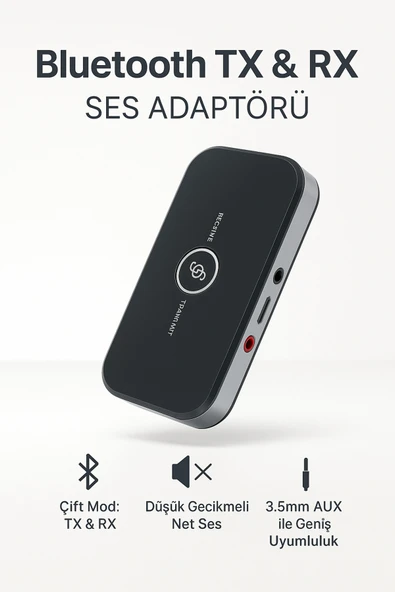 Coverzone Bluetooth 5.0 2-in-1 Ses Verici Alıcı – AUX TX/RX Kablosuz Müzik Adaptörü TV/PC/Araç | ZR1137 ürün görseli 1