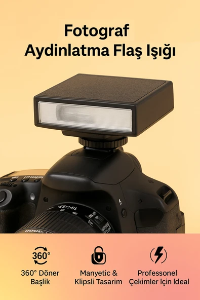 Coverzone Mini Kamera Flaş Universal, Hot Shoe Dome, Şarjlı 1200mAh Pil, Fotoğraf Aydınlatma | QU-12 ürün görseli 1