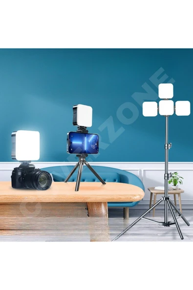 Coverzone Mini LED Işık,Telefon,Kamera,Tripod 3 Işık Modu,Sabit Işık,150° Dönen,1/4 Vidalı ve Mandallı, AY-49D ürün görseli 1