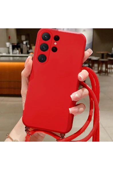 Coverzone Galaxy M14 ile Uyumlu Ipli Boyun Askılı Silikon Kılıf Kadife Iç Yüzeyli Epiphany Kılıf Kırmızı ürün görseli 1