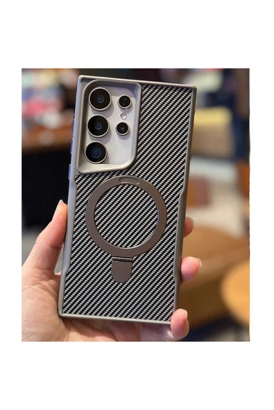 Coverzone Galaxy S25 Ultra ile uyumlu Kılıf Karbon Fiber Görünümlü Magsafe ile uyumlu Stand olabilen Carbon ürün görseli 1