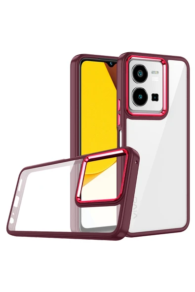 Coverzone Vivo Y16 Ile Uyumlu Kılıf Kontrast Renk Tasarımlı Cynosure Kapak Kırmızı ürün görseli 1