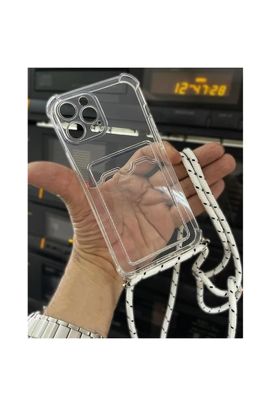 Coverzone Iphone 12 Ile Uyumlu Ipli Boyun Askılı Silikon Kılıf Şeffaf Renk Kartlıklı Dulcet Epiphany Kılıf ürün görseli 1