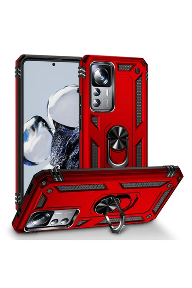 Coverzone Xiaomi Mi 12T ile uyumlu Kılıf Z-Vega Shockproof Standlı Yüzük Tutuculu Mega Case Kapak Kırmızı ürün görseli 1