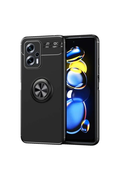Coverzone Xiaomi Redmi Note 12 5g Ile Uyumlu Kılıf Ravel Yüzük Tutuculu Standlı Silikon Siyah ürün görseli 1