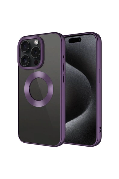 Coverzone iPhone 15 Pro ile uyumlu Kılıf Kamera Korumalı Logo Gösteren Parlak Colored Z-Omega Kapak ürün görseli 1