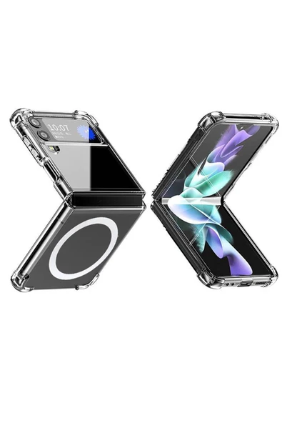 Coverzone Galaxy Z Flip 4 ile uyumlu Kılıf Magsafe ile uyumlu Nitro AntiShock Transparan Köşeler Airbag Koruma ürün görseli 1