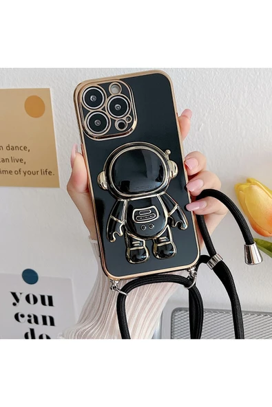 Coverzone Redmi Note 10 ile Uyumlu Ipli Boyun Askılı Astronot Figürlü Silikon Kılıf Pastel Renkli Kılıf ürün görseli 1