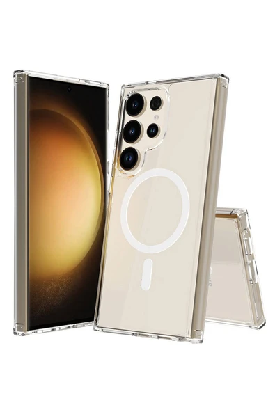 Coverzone Samsung Galaxy S24 Ultra ile uyumlu Kılıf Wireless Şarj Özellikli Magsafe ile uyumlu Şeffaf Kılıf ürün görseli 1