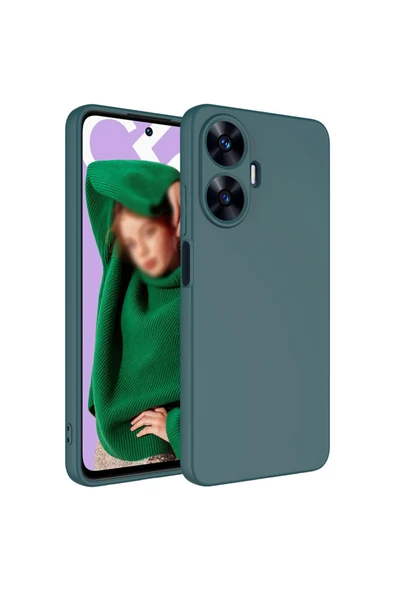 Coverzone Realme C55 ile Uyumlu Kılıf Kadife Iç Yüzey Silikon Z-Mara Lansman Vieri Kılıf Koyu Yeşil ürün görseli 1