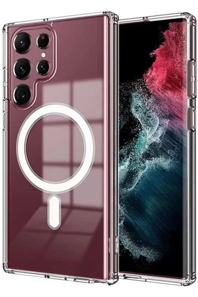 Coverzone Galaxy S23 Ultra ile uyumlu Kılıf Tacsafe Wireless Halka Magnetik Attractive Kapak Şeffaf ürün görseli 1