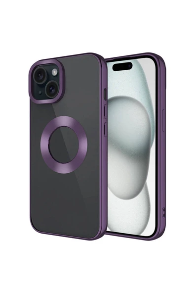 Coverzone iPhone 15 ile uyumlu Kılıf Kamera Korumalı Logo Gösteren Parlak Colored Z-Omega Kapak ürün görseli 1